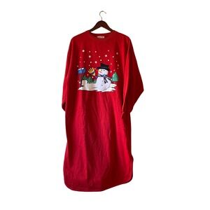 Vintage Red Snowman Santa Christmas Nightgown Dress L